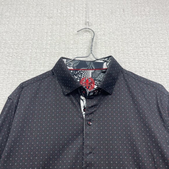 Au Noir Shirt Geo Abstract Men M Black Stretch Long Sleeve Button Down Flip Cuff - Picture 2 of 12